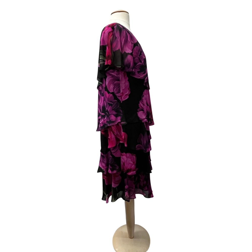 SLNY Womens Purple Pink Floral Tiered Chiffon Dress 14 Bloomcore Fairy Boho - Picture 8 of 12